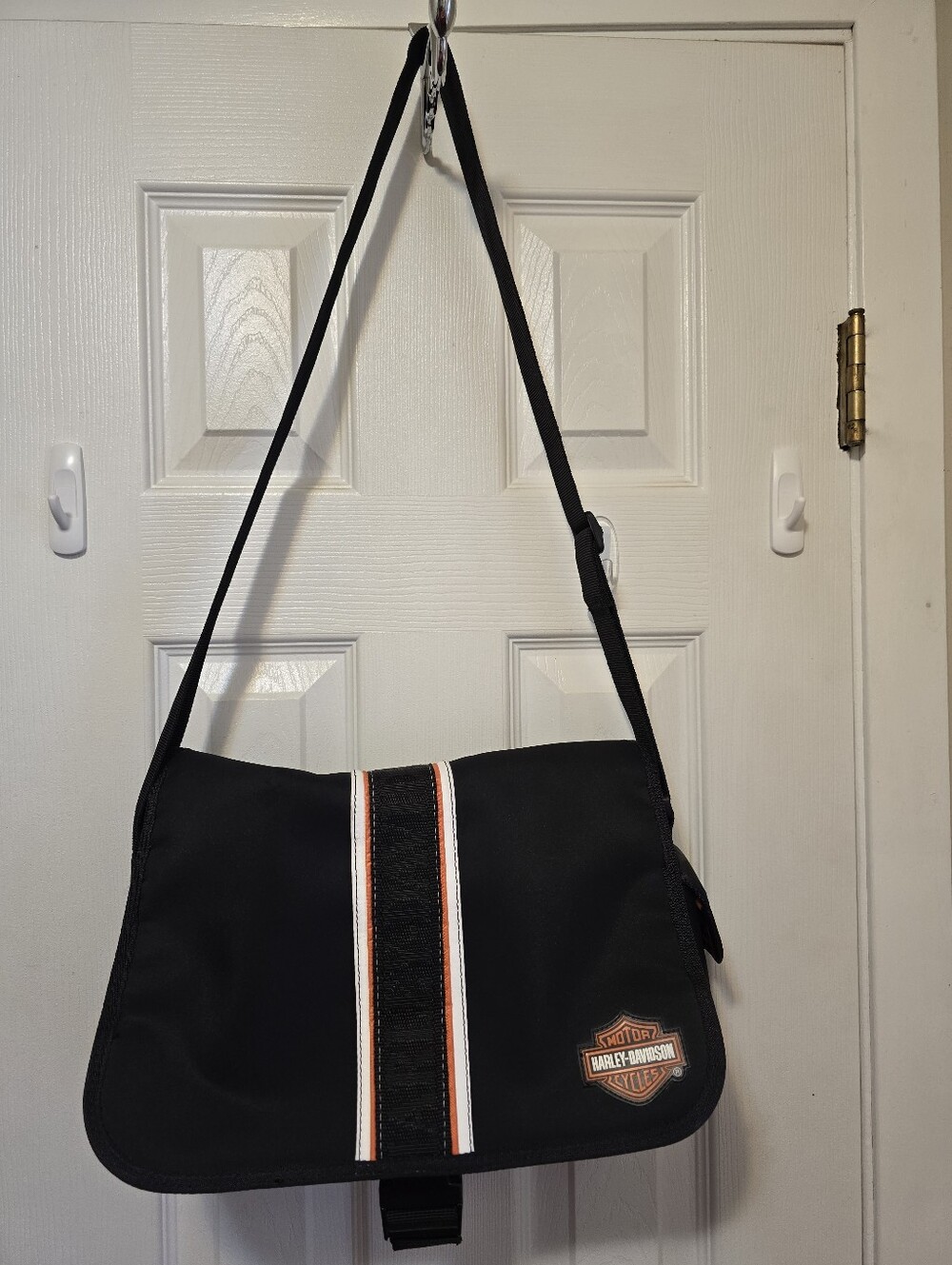 Harley-Davidson Black Orange White Stripe Messenger Crossbody Shoulder Bag